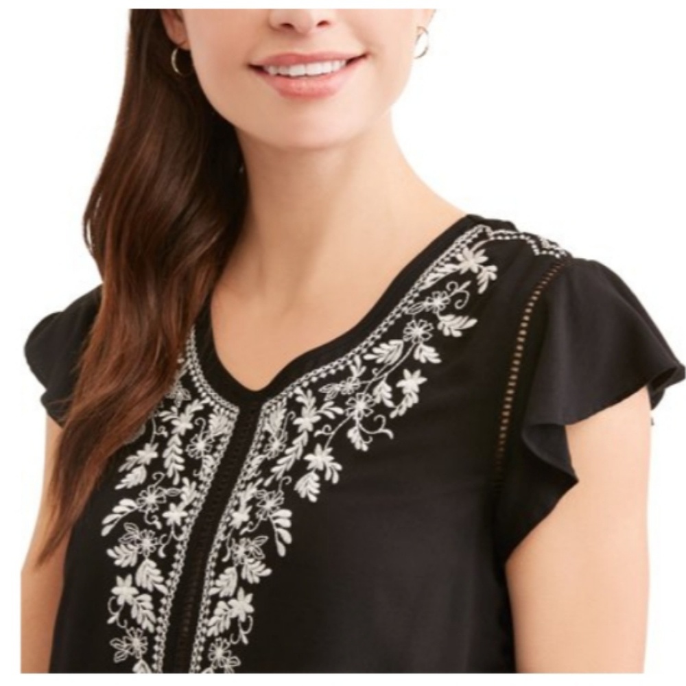 1 -blue OR 1-black sleeveless ruffle top